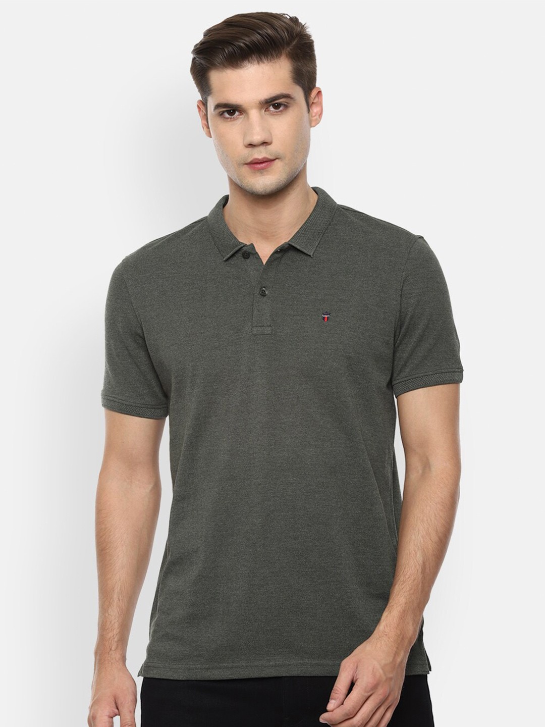 

Louis Philippe Sport Men Olive Green Self Design Polo Collar T-shirt