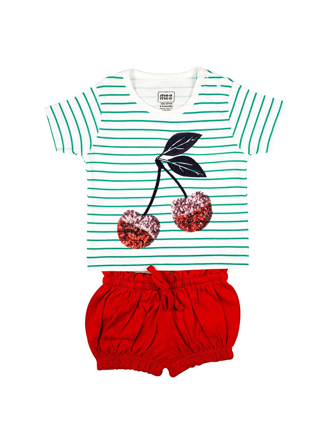 

MeeMee Girls White & Red Striped T-shirt with Shorts