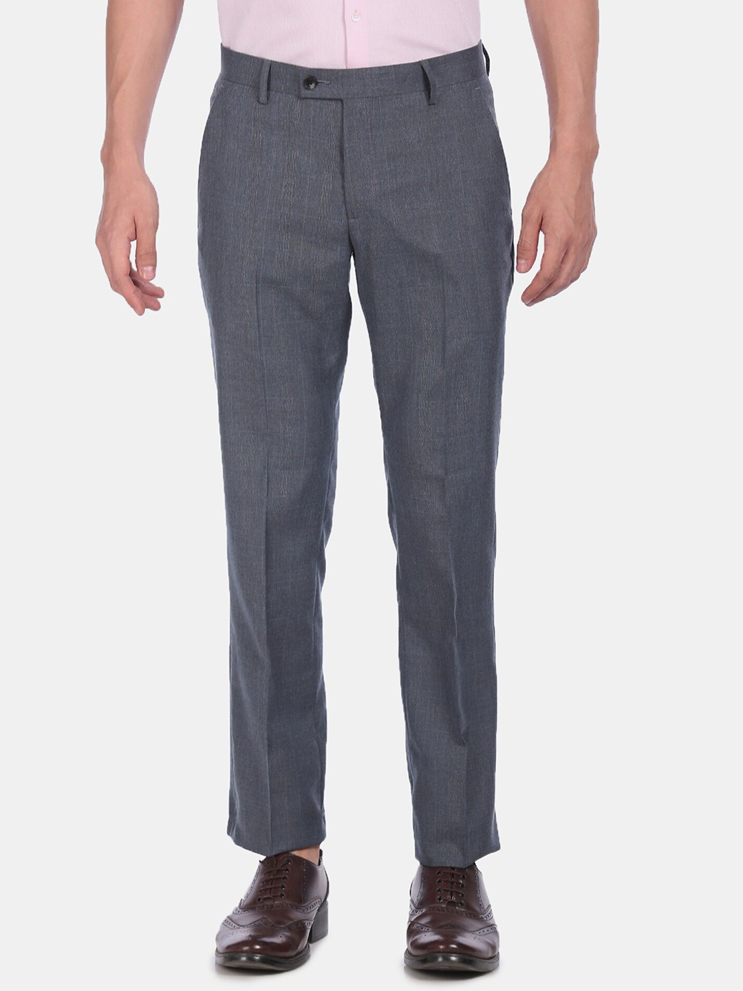 

Arrow Men Charcoal Grey Regular Fit Checked Formal Trousers