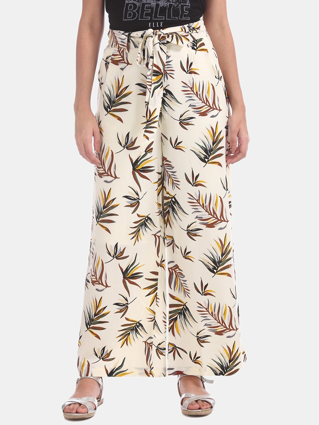 

Cherokee Women Off-White & Green Printed Regular Fit Parallel Trousers