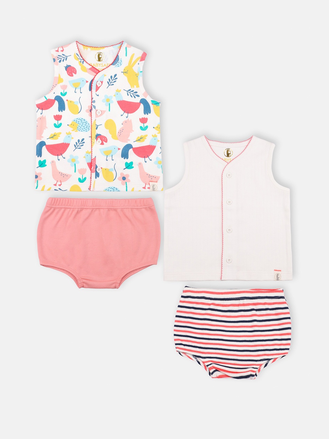 

Babysafe Girls Set Of 2 White & Pink Printed Shirt with Shorts