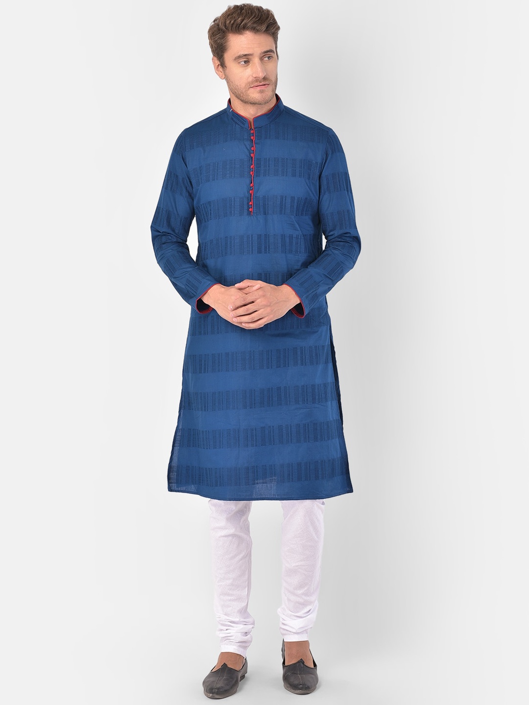 

LAMAAYA Men Blue Kurta and Churidar Set