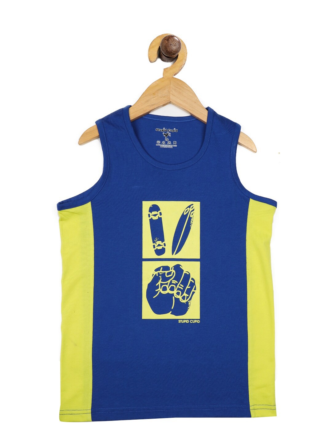 

Stupid Cupid Boys Blue Printed Round Neck Cotton T-shirt