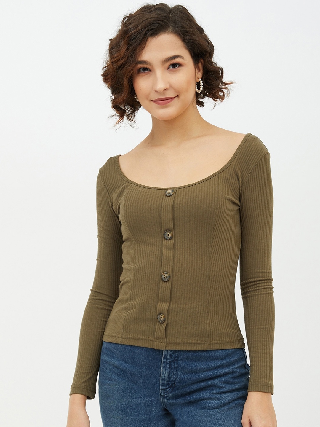 

Harpa Olive Green Solid Regular Top