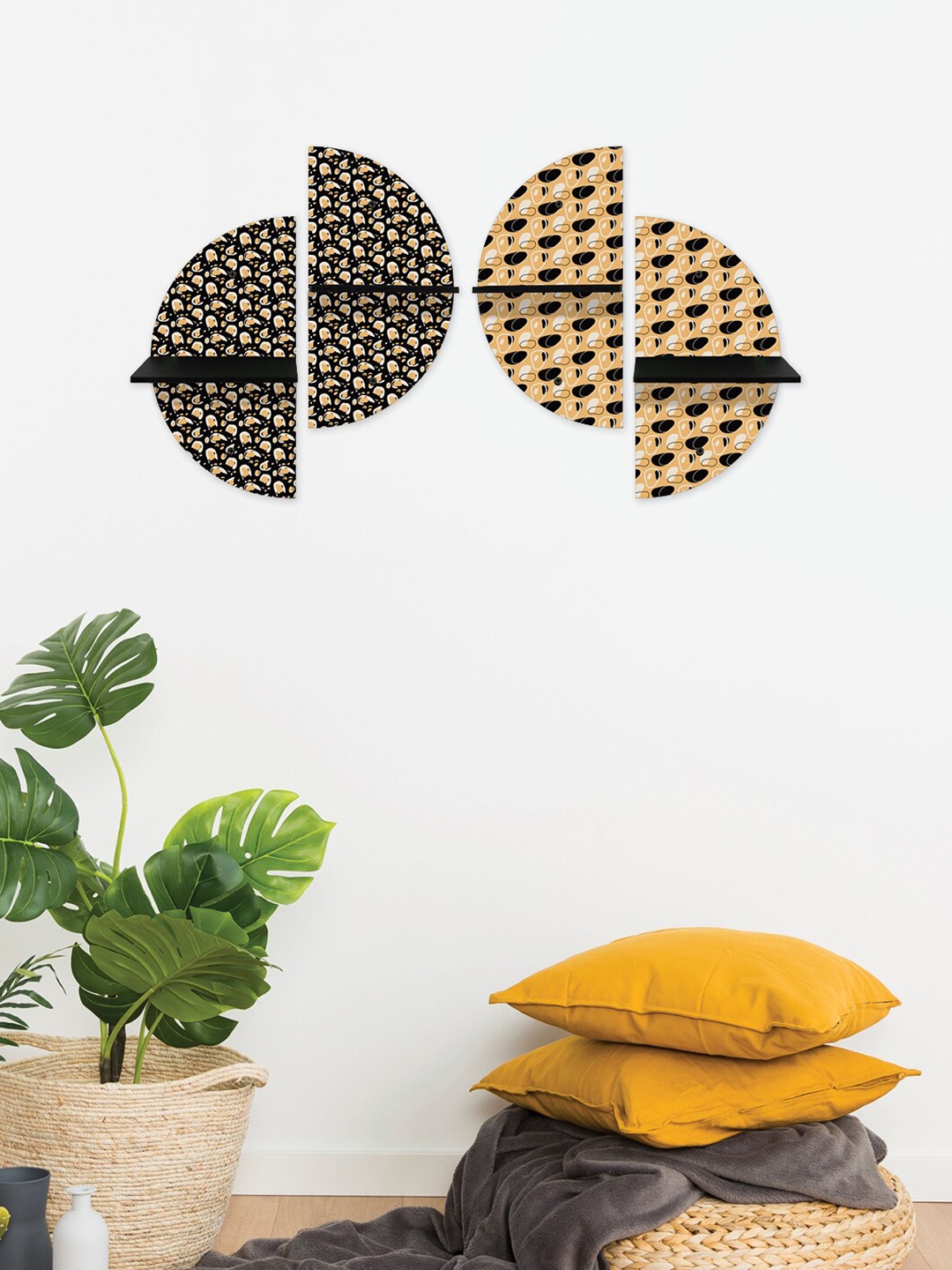 

RANDOM Black & Beige Set of 4 MDF Basic Wall Shelves