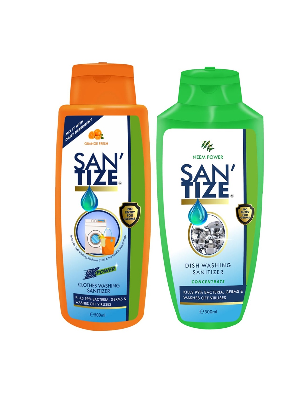 Indus Valley Set of 2 Clothes & Neem Dishwash Sanitizer - 500 ml each, Green