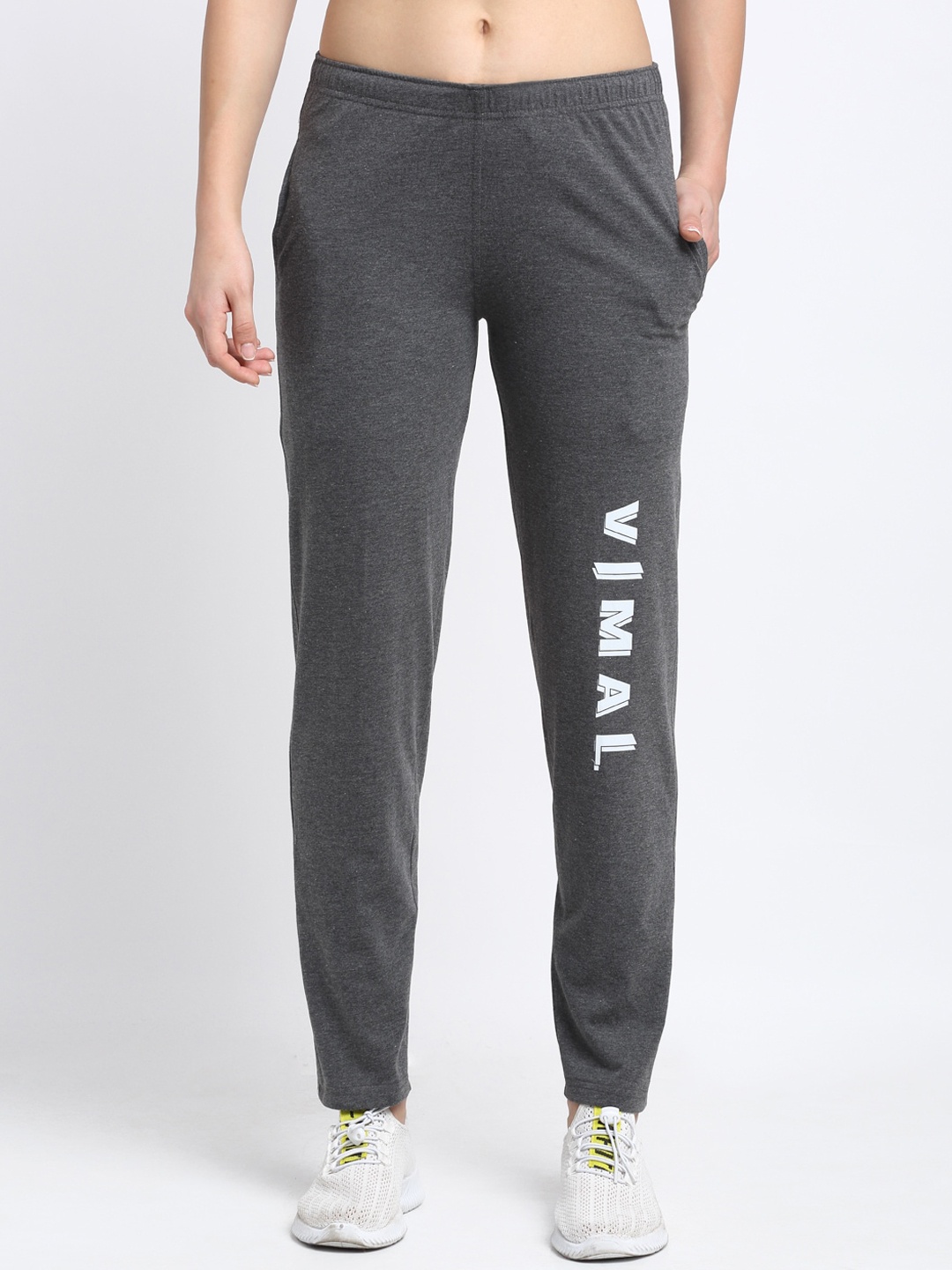 VIMAL JONNEY Women Charcoal Grey Solid Straight Fit Track Pants