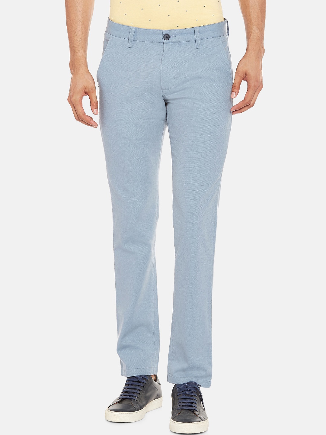 

BYFORD by Pantaloons Men Blue Slim Fit Solid Regular Trousers