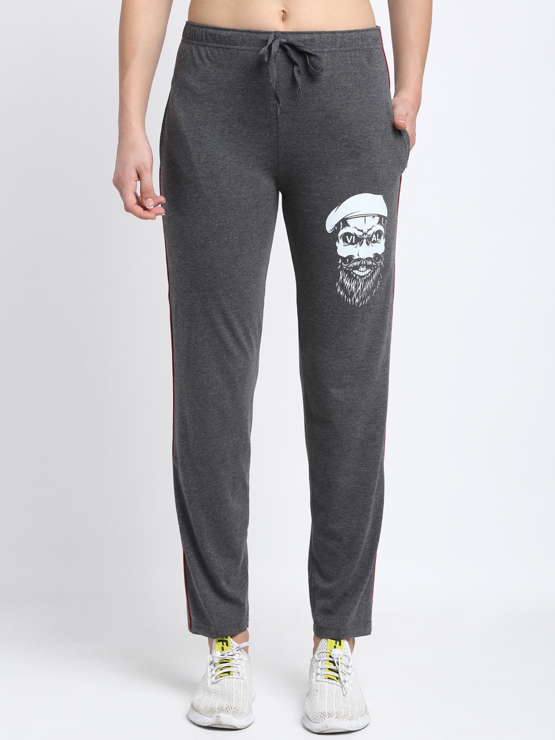 

VIMAL JONNEY Women Charcoal Grey Solid Cotton Track Pants