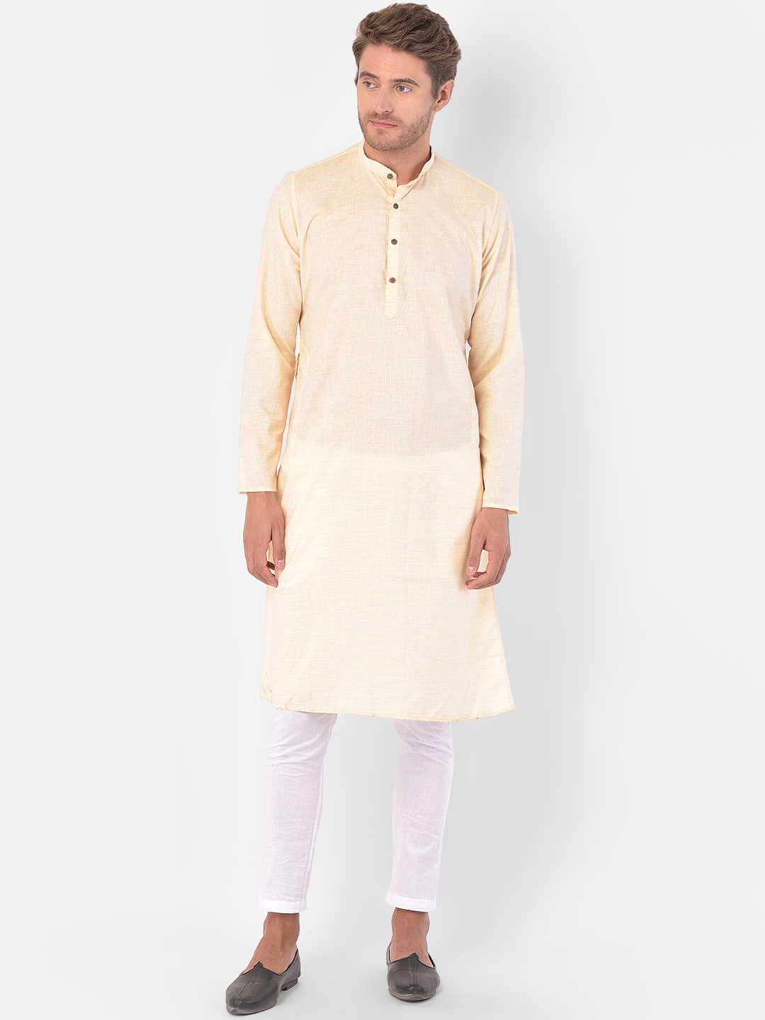 

LAMAAYA Men Yellow Kurta and Churidar Set