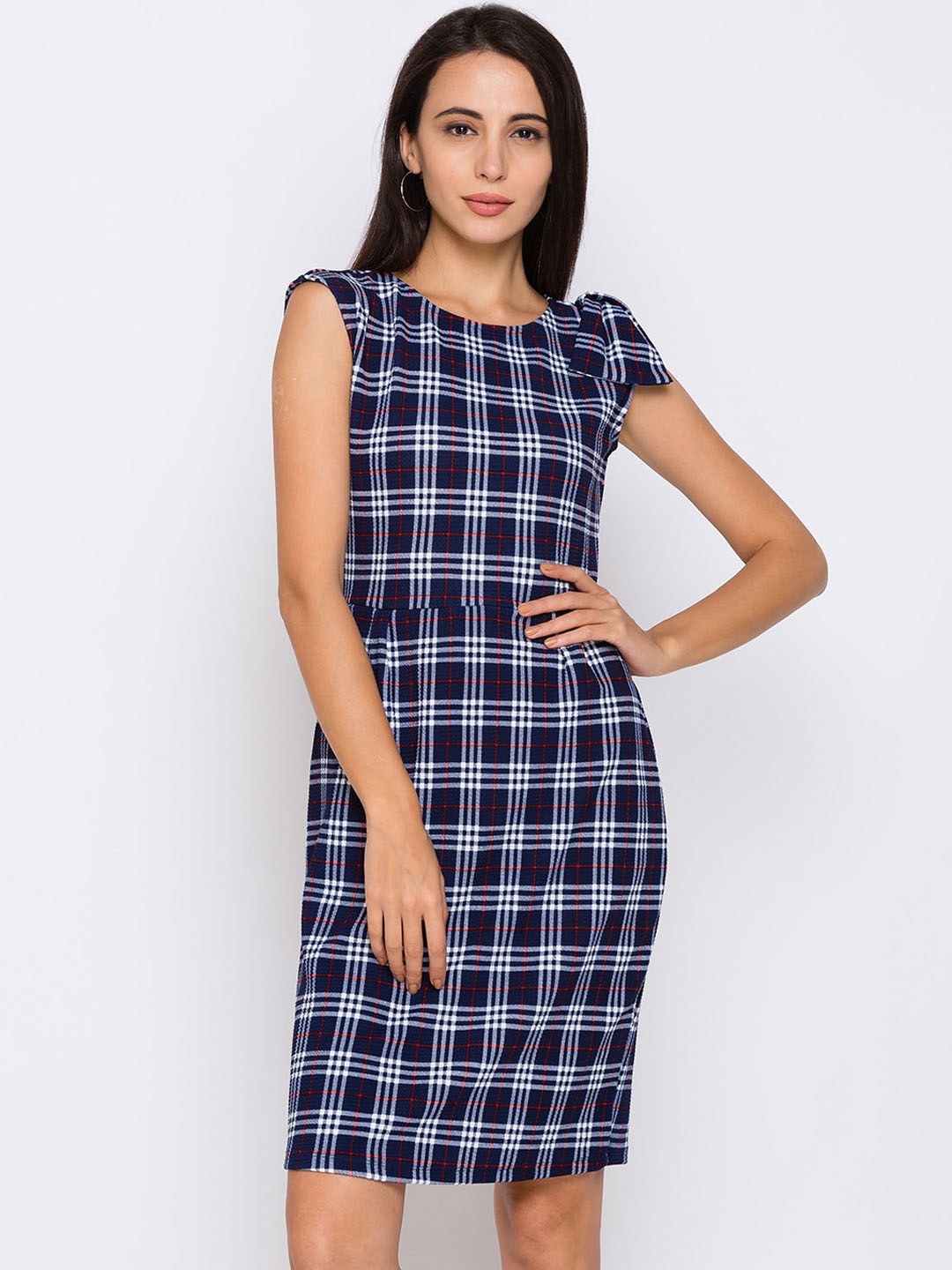 

Globus Women Navy Blue & White Checked A-Line Dress