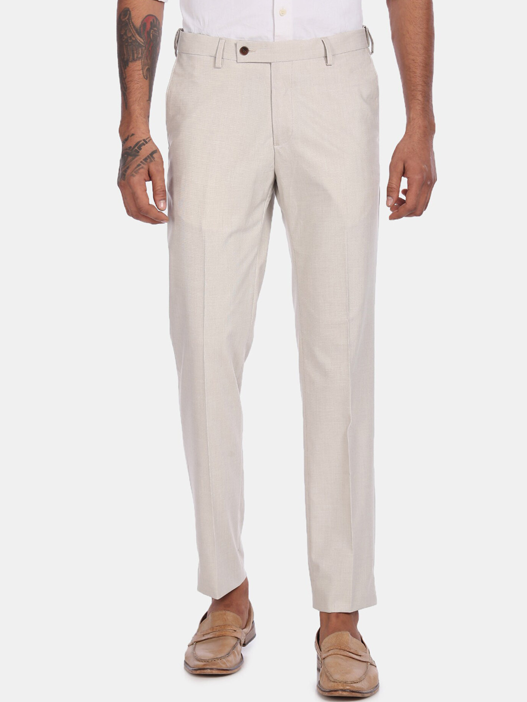 

Arrow Men Beige Regular Fit Patterned Formal Trousers
