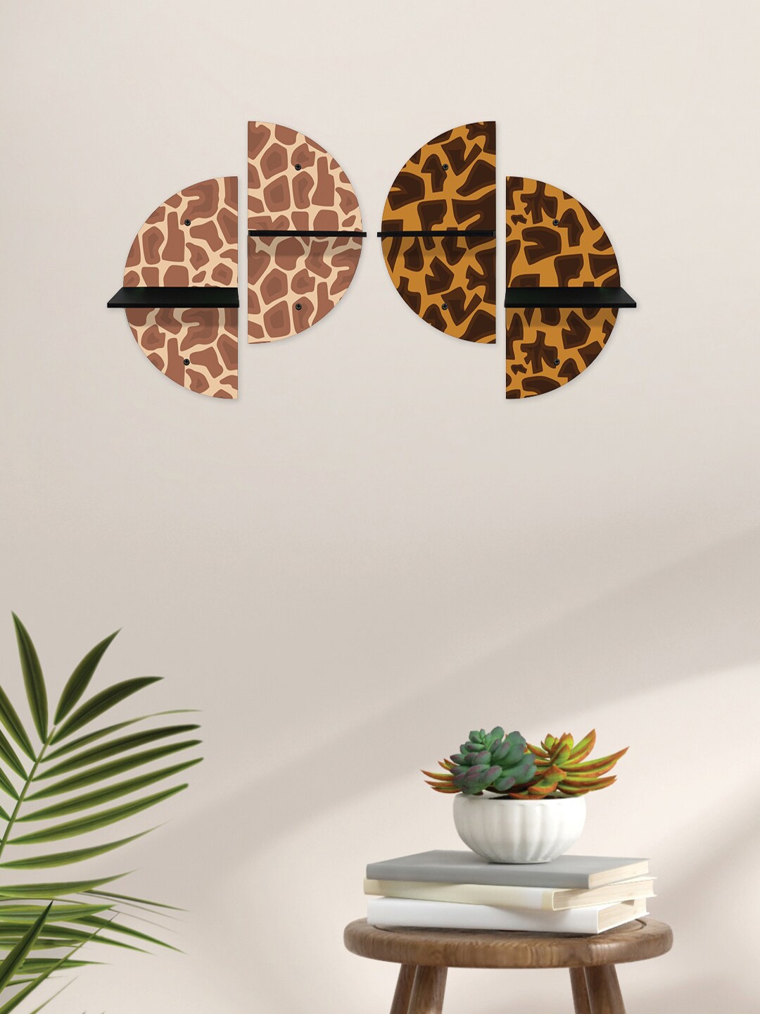 

RANDOM Set Of 4 Black & Nude-Coloured Animal Printed MDF Basic Wall Shelves