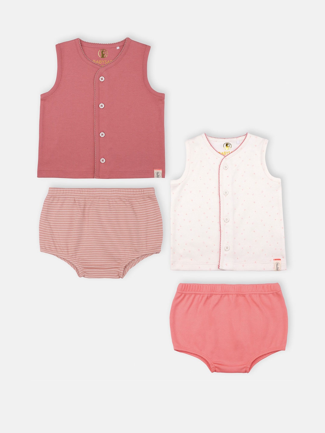 

Babysafe Girls Pack Of 2 White & Mauve Printed Shirts with Shorts
