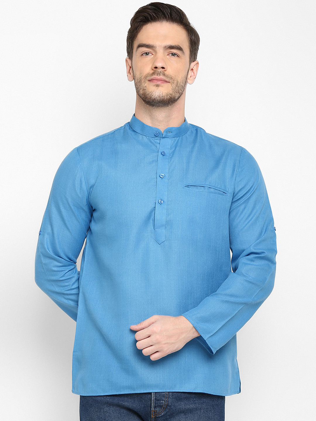 

Hangup Men Blue Mandarin Collar Kurta