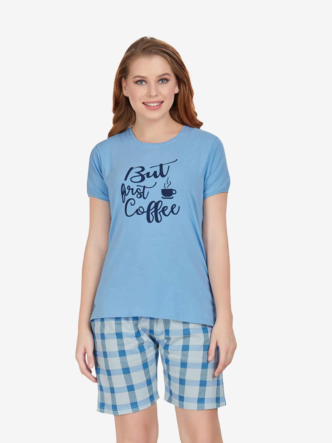 

Lenissa Women Blue & Grey Printed Night Suit
