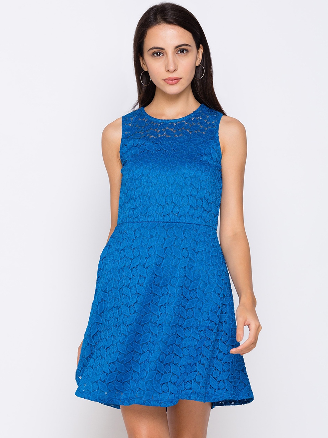 

Globus Women Blue Self Design Fit and Flare Dress