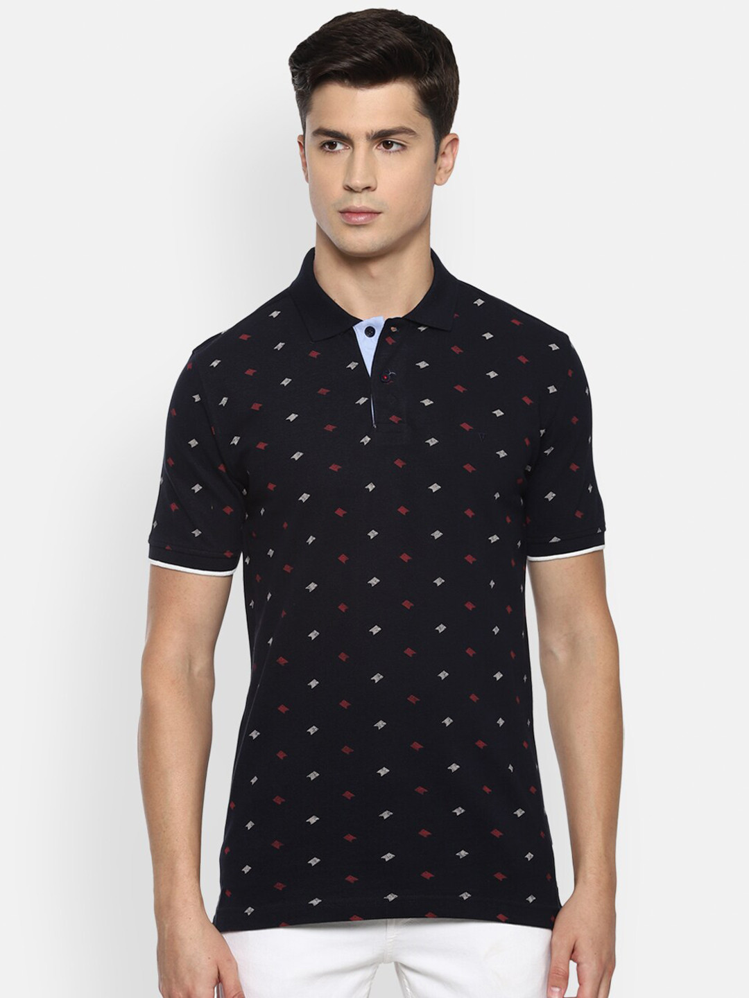 

Van Heusen Sport Men Navy Blue Printed Mandarin Collar Pure Cotton T-shirt