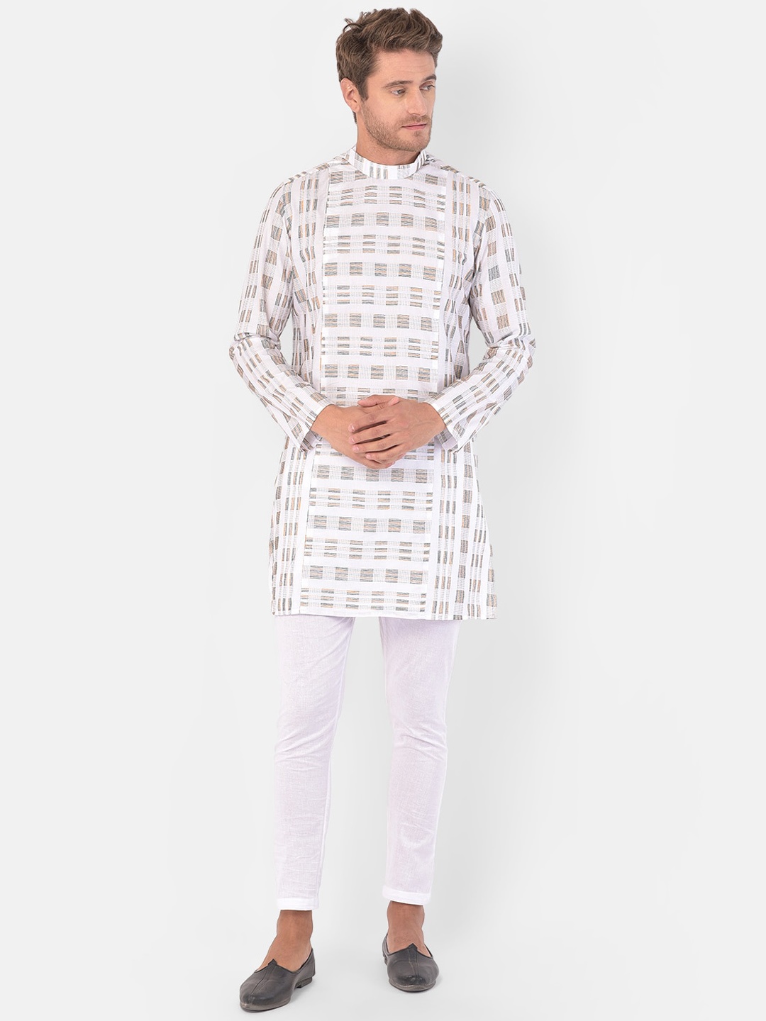 

LAMAAYA Men White Kurta and Churidar Set