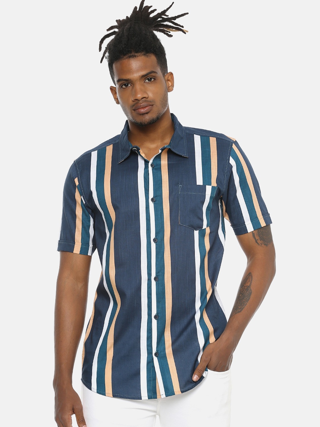 

Campus Sutra Men Multicoloured Regular Fit Striped Casual Shirt, Multi