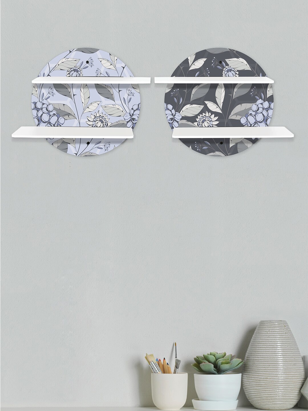

RANDOM Set Of 2 Grey & Blue Printed MDF Basic Wall Shelves