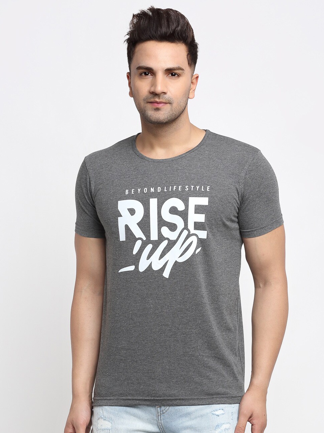 MACK JONNEY Men Grey Printed Round Neck T-shirt