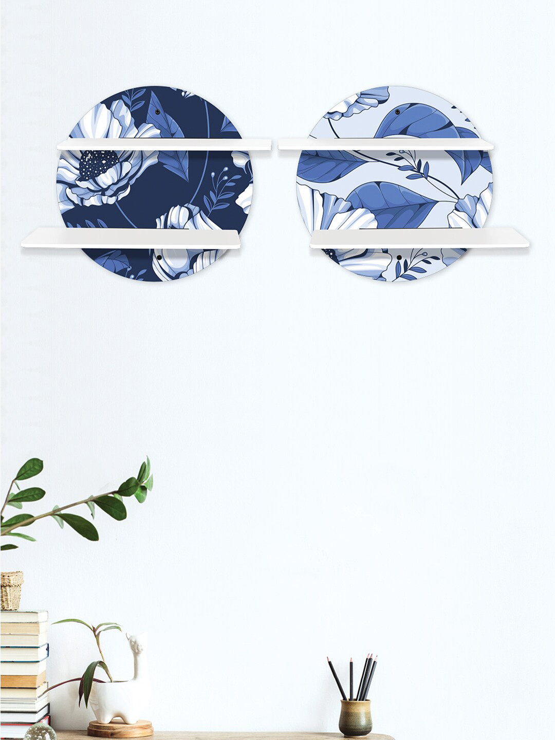 

RANDOM Set Of 2 White & Blue MDF Basic Wall Shelf