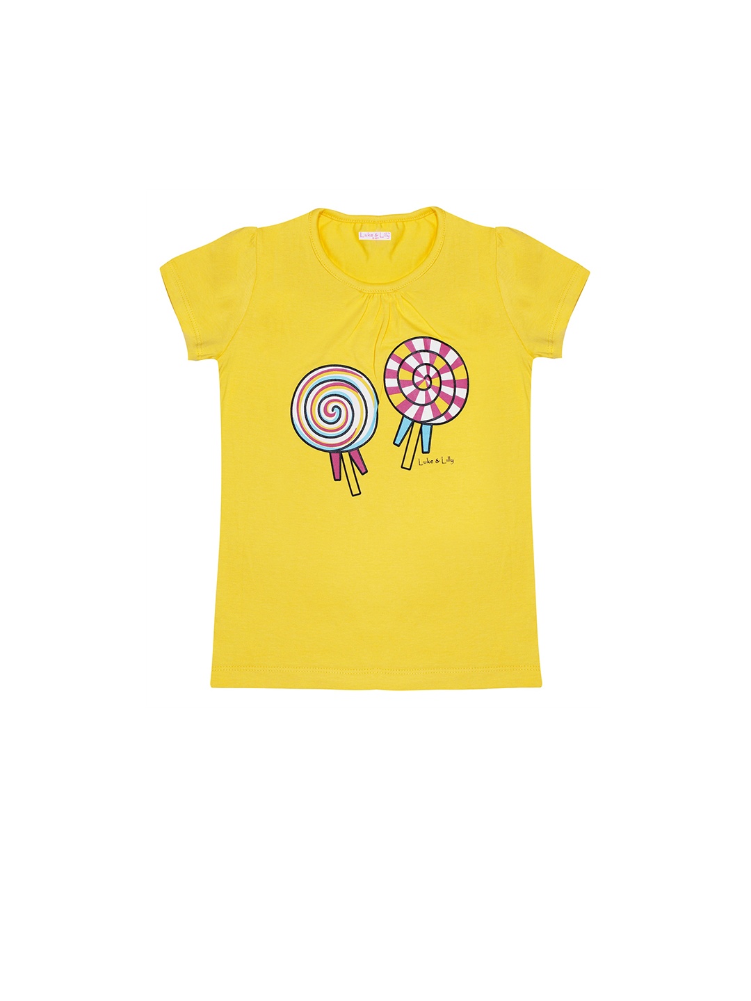 

Luke & Lilly Girls Yellow & White Printed Cotton Round Neck T-shirt