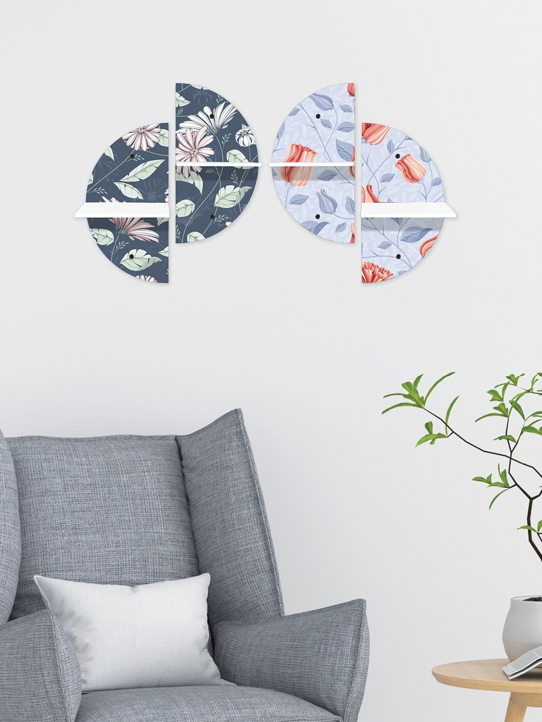 

RANDOM Set Of 2 Grey & Blue MDF Basic Wall Shelf