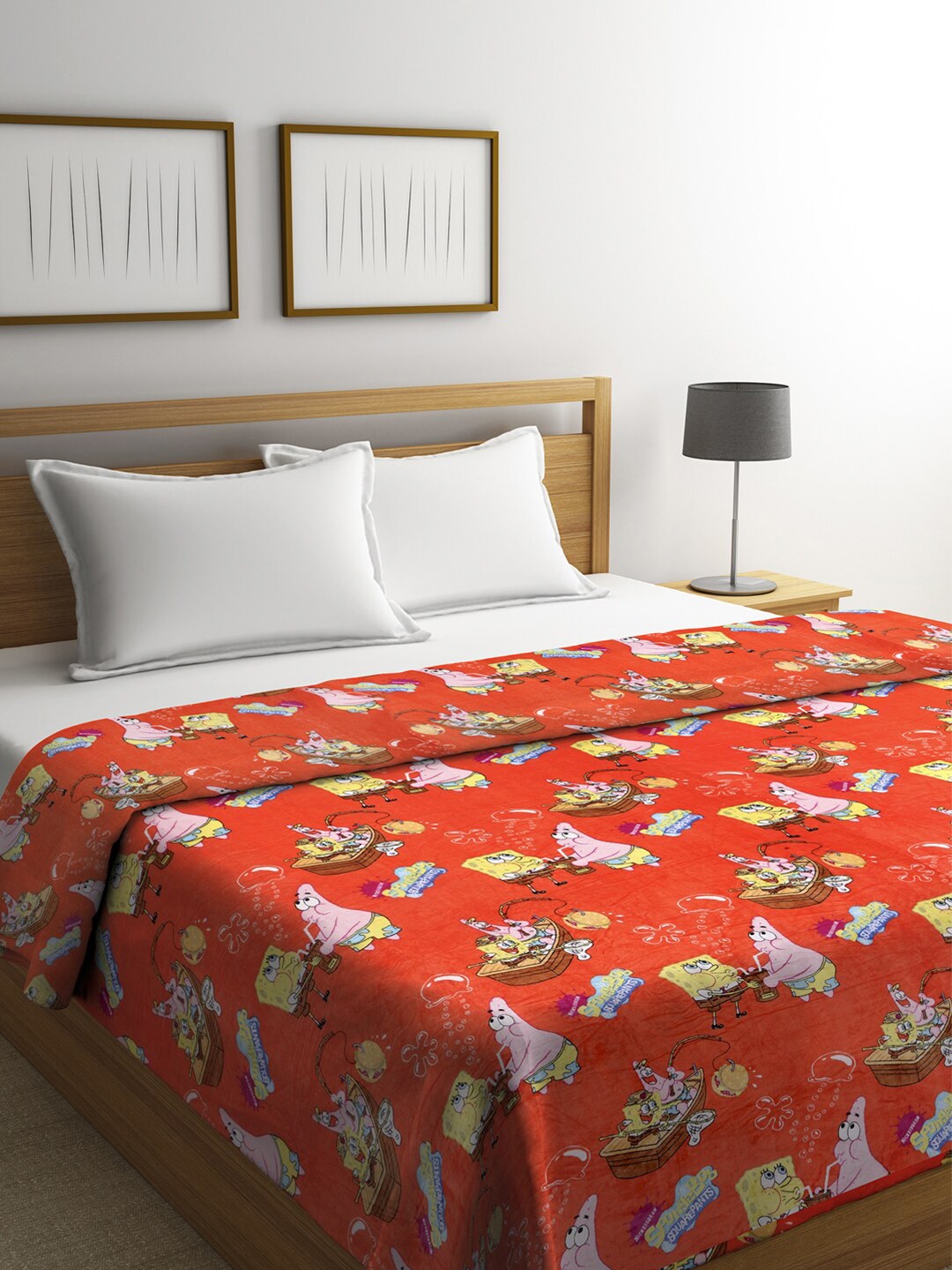 

KLOTTHE Orange & Yellow Cartoon Characters AC Room 300 GSM Double Bed Comforter