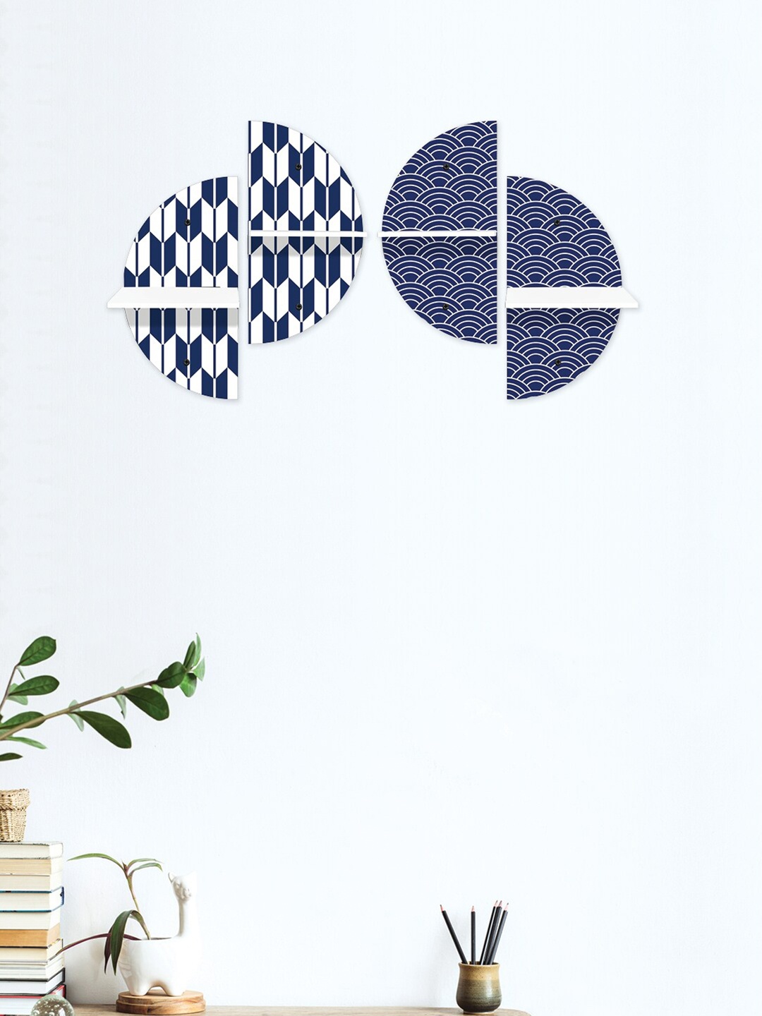 

RANDOM White & Navy Blue Set of 4 MDF Basic Wall Shelves