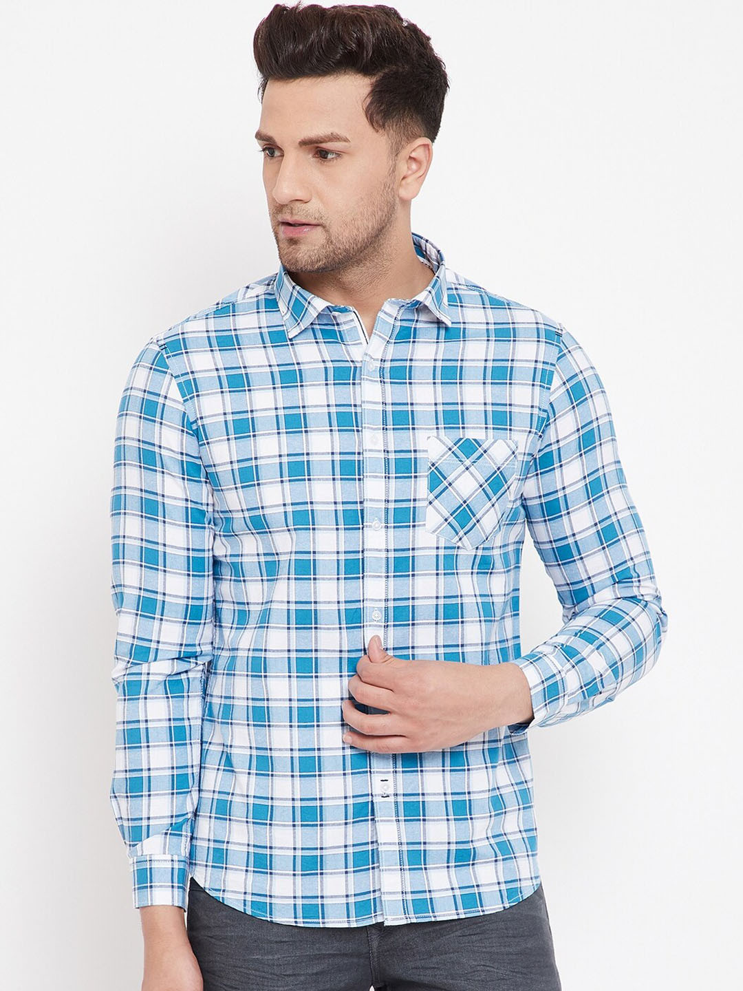

Canary London Men Blue & White Slim Fit Checked Casual Shirt