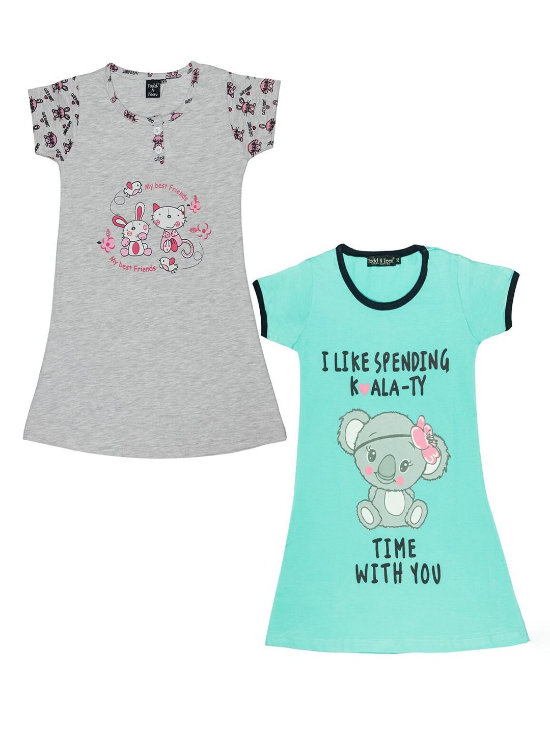 

Todd N Teen Pack of 2 Multicoloured Printed Nightdress, Multi