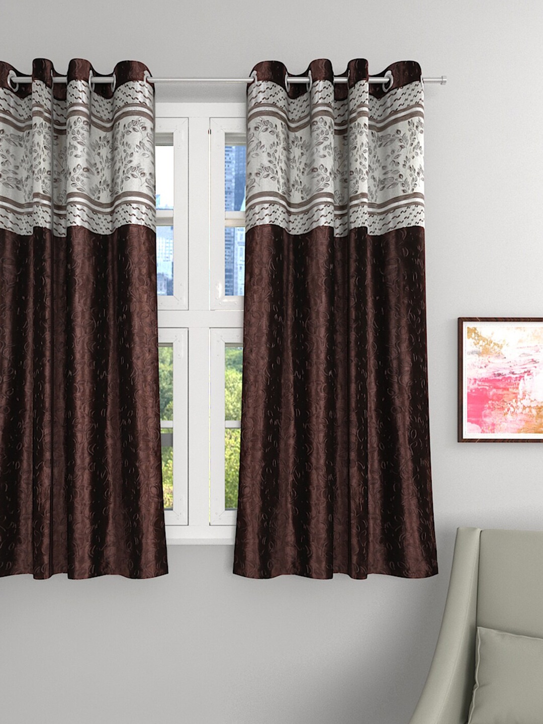 

ROMEE Coffee Brown & White Single Room Darkening Curtain