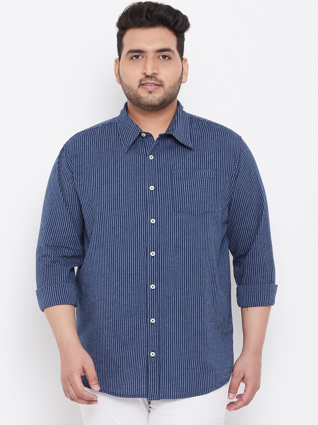 

bigbanana Men Blue & Off-White Regular Fit Striped Casual Shirt