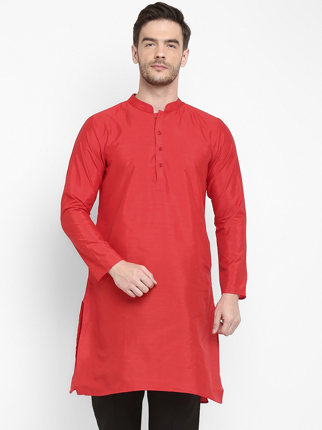 

Hangup Men Red Mandarin Collar Kurta