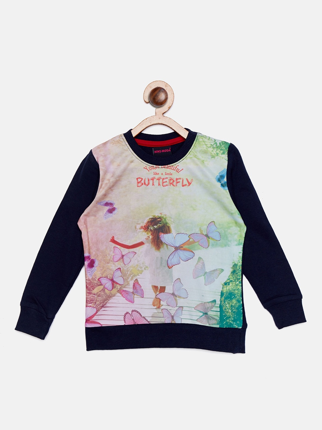 

Nins Moda Girls Navy Blue Printed Sweatshirt