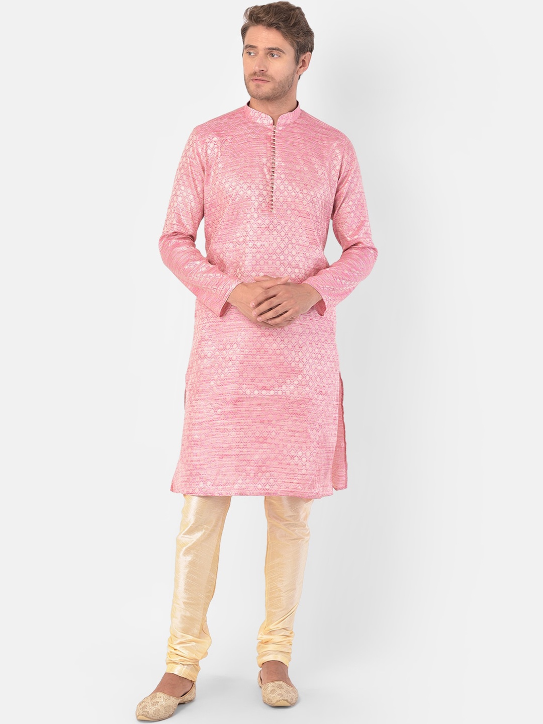 

DEYANN Men Pink Kurta and Churidar Set