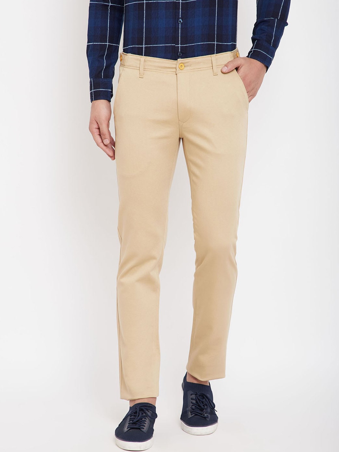 

Canary London Men Beige Slim Fit Solid Regular Trousers