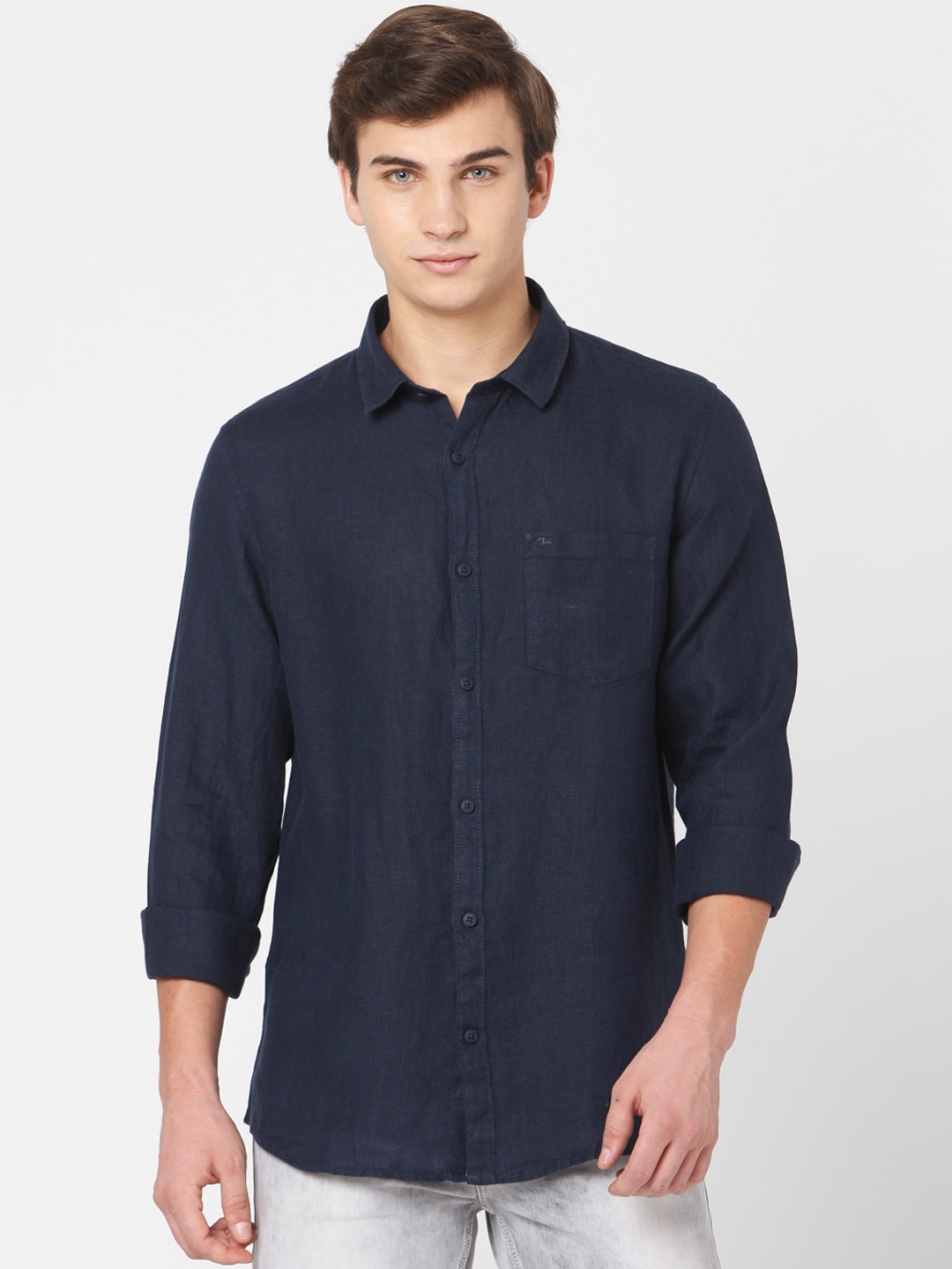 SPYKAR Men Navy Blue Slim Fit Solid Casual Shirt