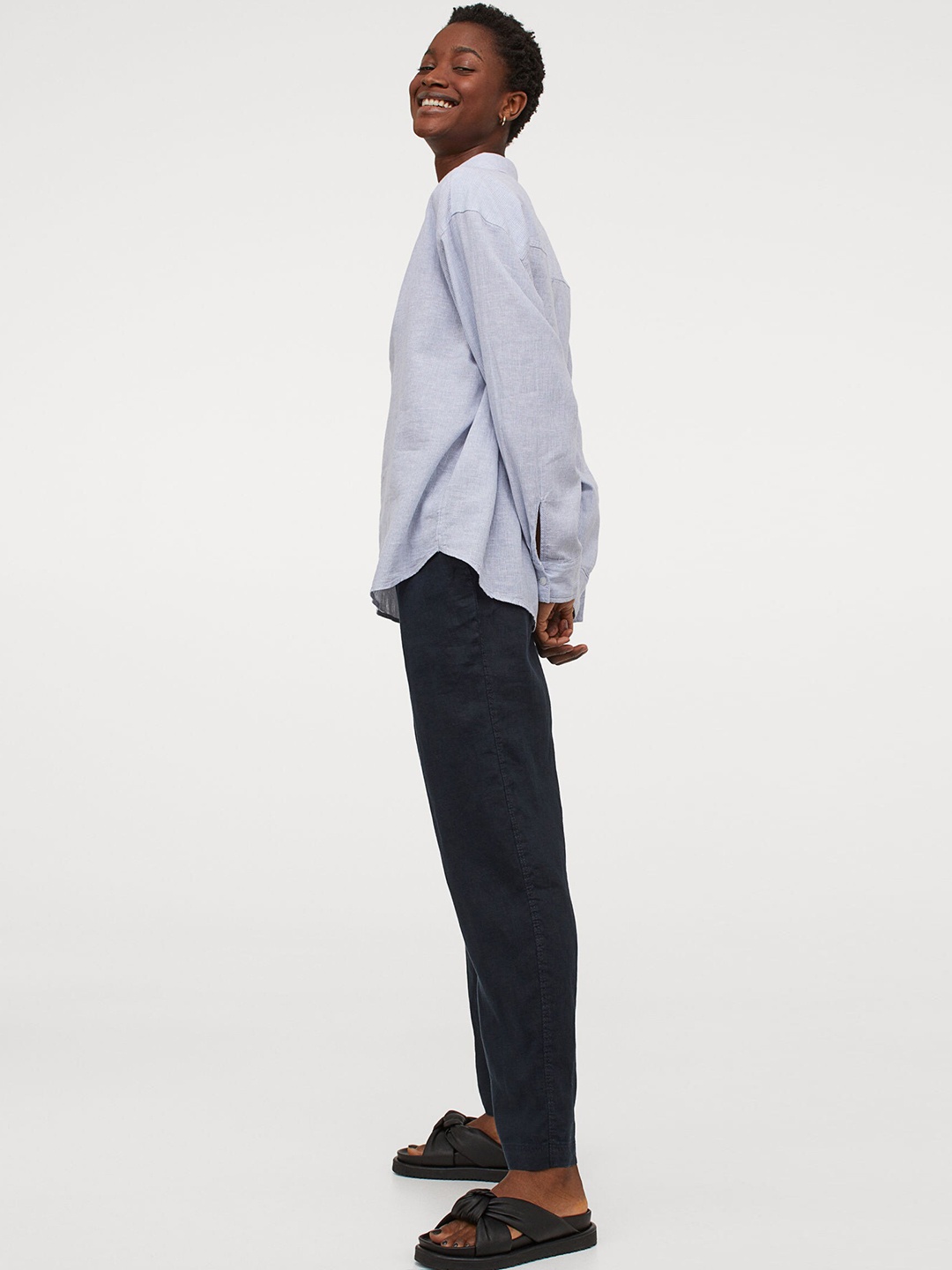 

H&M Women Blue Linen Joggers