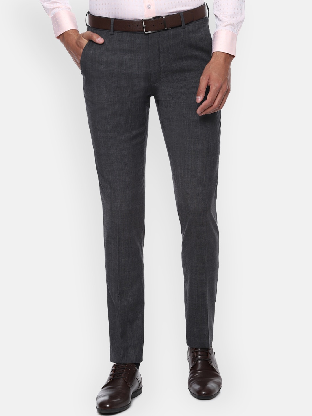 

Van Heusen Men Grey Slim Fit Checked Formal Trousers
