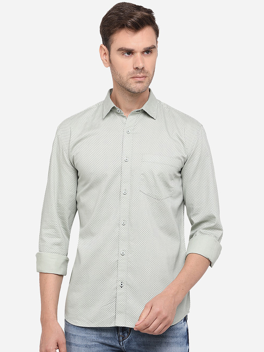 

Greenfibre Men Green Slim Fit Checked Casual Shirt
