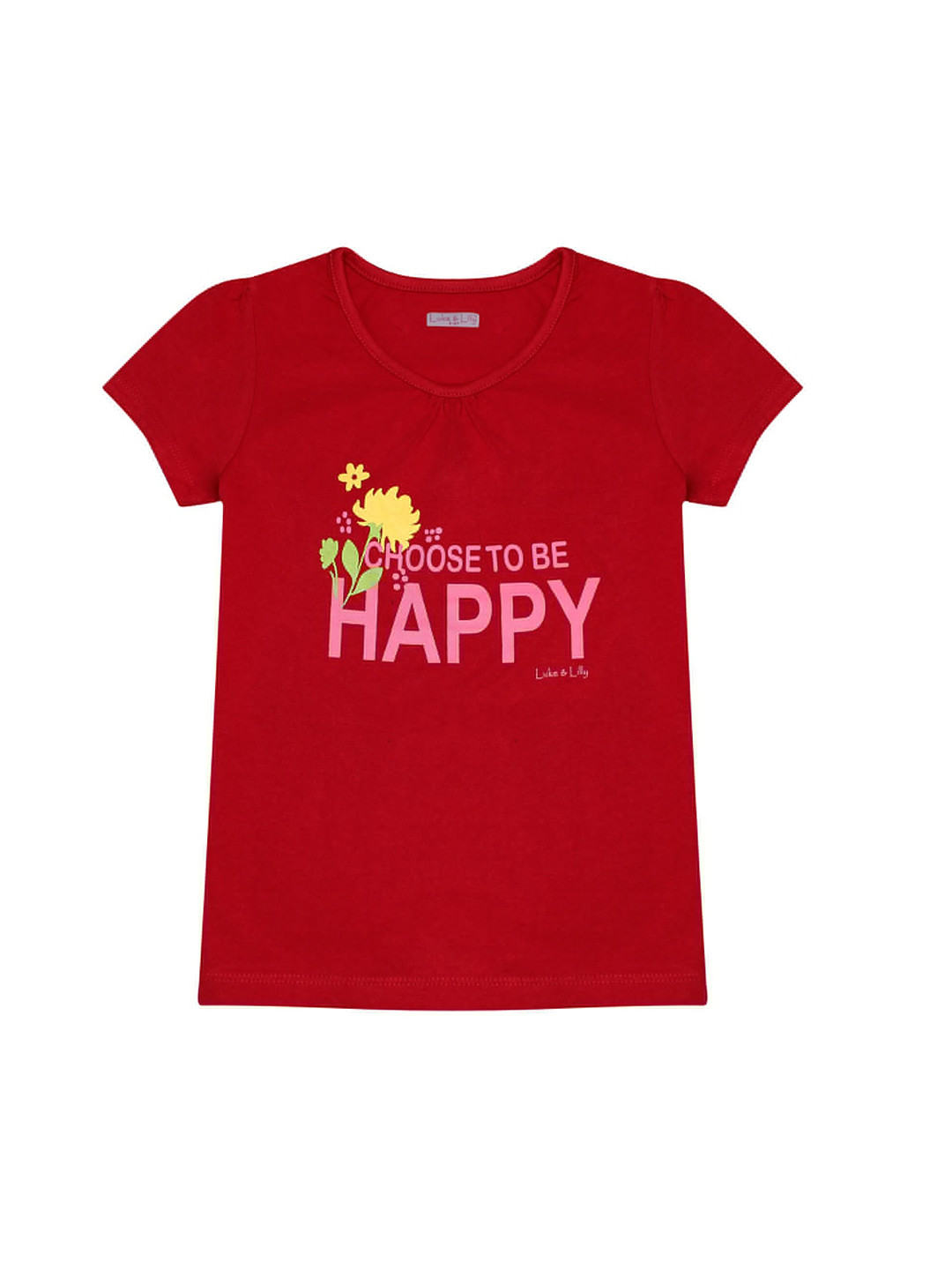 

Luke & Lilly Girls Red & Pink Printed Cotton Round Neck T-shirt
