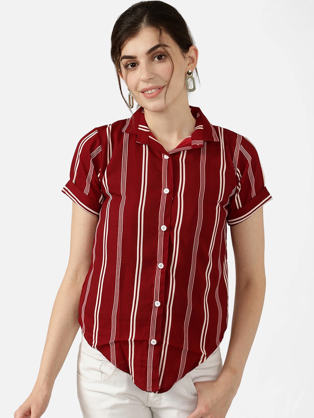 

V2 Value & Variety Red & White Striped Shirt Style Top