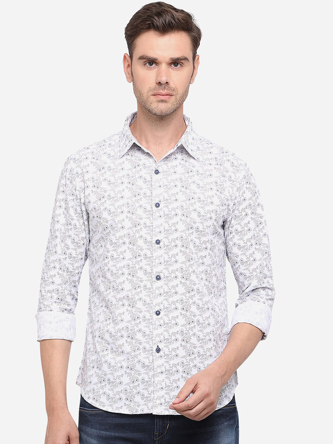 

Greenfibre Men White Slim Fit Printed Casual Shirt