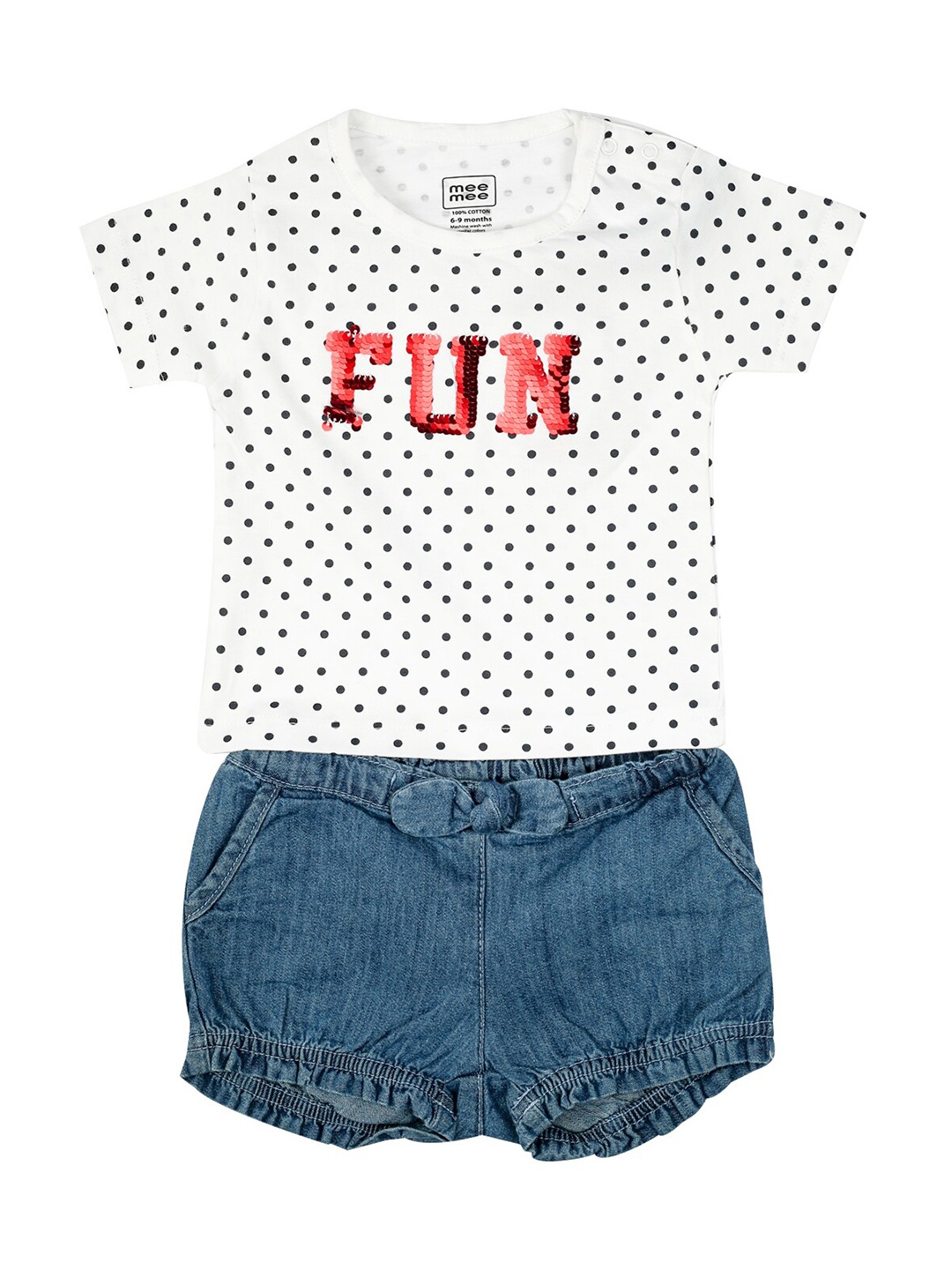 

MeeMee Girls White & Blue Printed T-shirt with Shorts