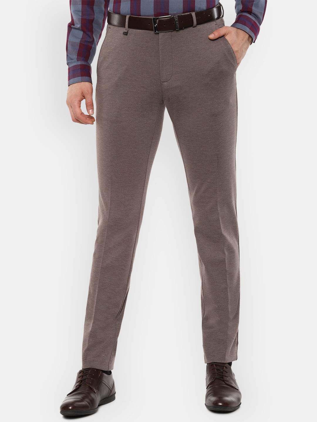 Van Heusen Men Brown Slim Fit Solid Formal Trousers