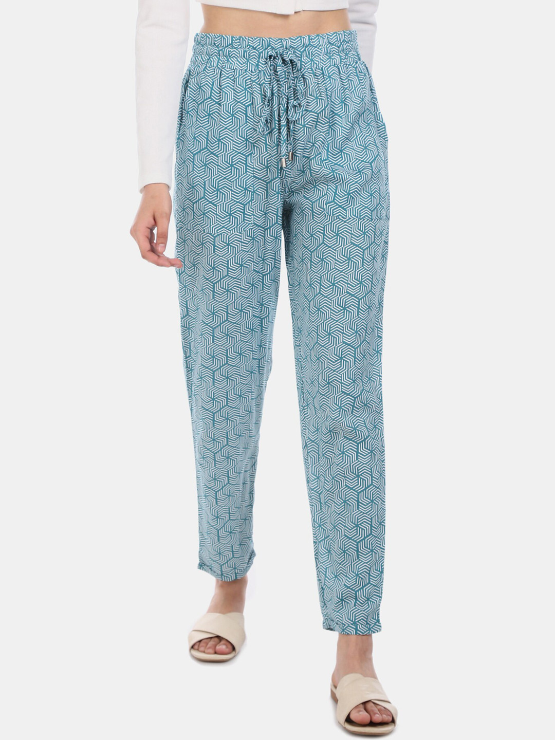 

Cherokee Women Blue & White Printed Regular Trousers