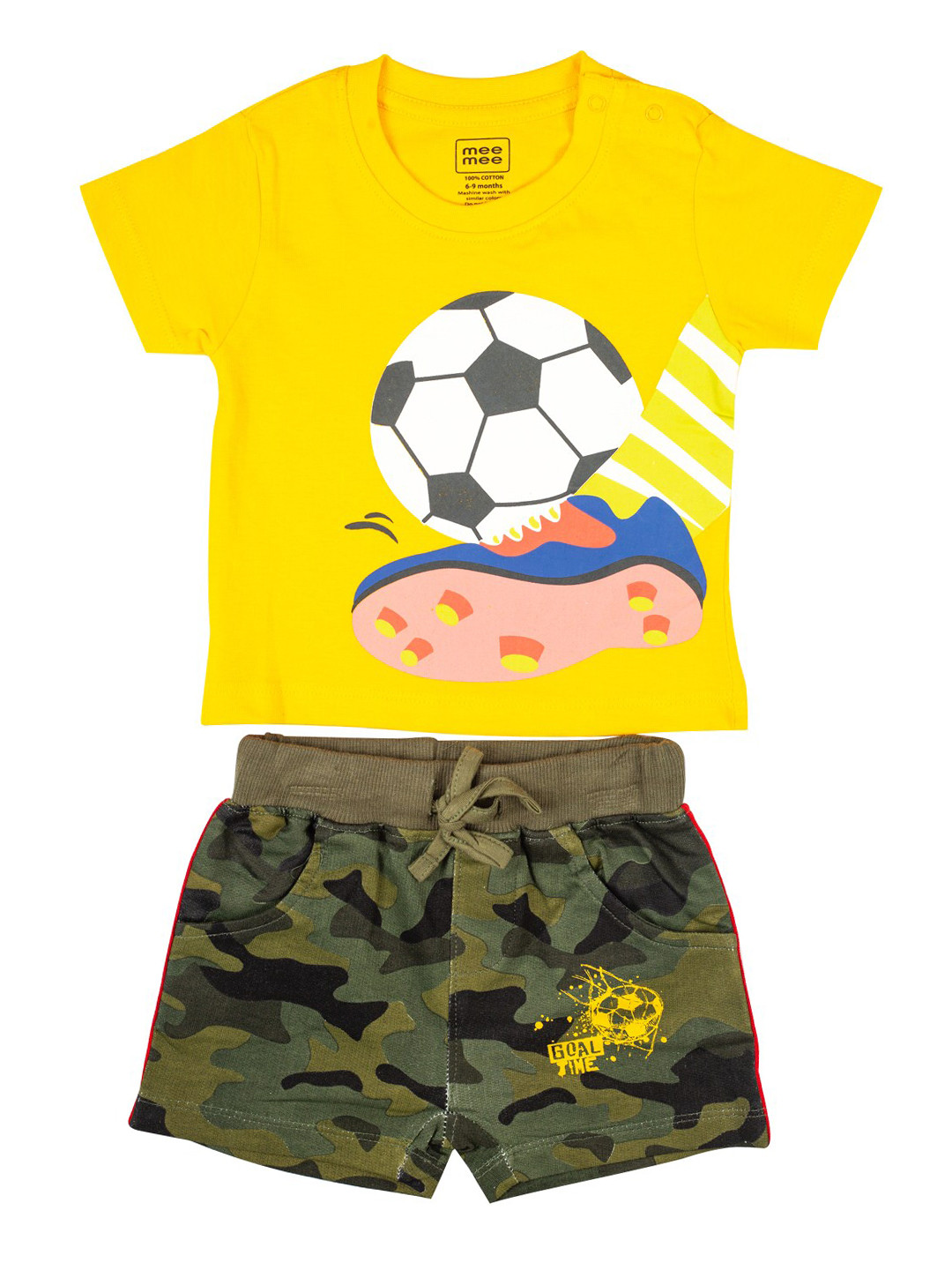 

MeeMee Boys Yellow & Olive Green Printed T-shirt with Shorts